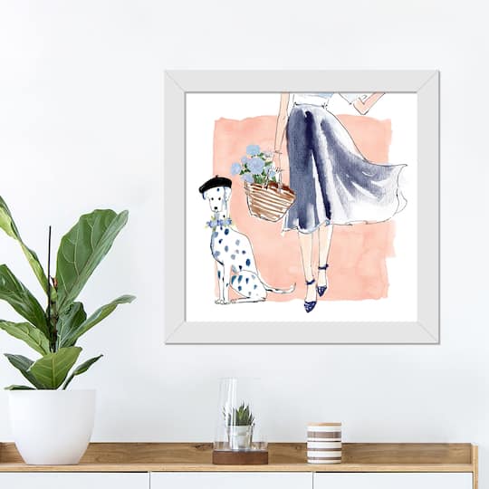 Parisian Fashion Girl Wall Print in White Frame